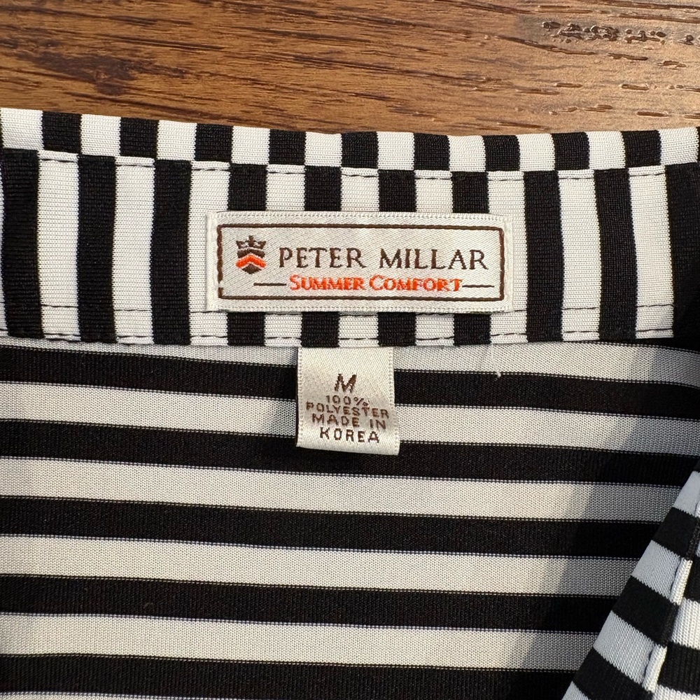 Peter Millar Summer Comfort Black & White Striped Polo - Size M - Performance - Picture 2 of 6